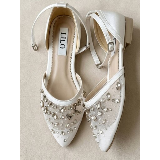حذاء زفاف للعروسات إلينا من ليلو بدبان طبي - فلات LILO Elina Crystal Bridal Flats - Comfort Insole
