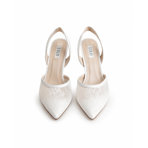 حذاء زفاف خشادو من ليلو بالدانتيل الفرنسي والدبان الطبي - كعب 10 سم LILO Hasadu French Lace Bridal Shoes - 10 cm