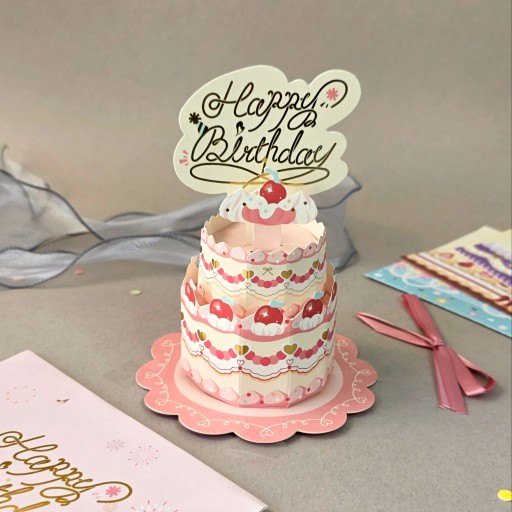 بطاقة معايدة ثلاثية الأبعاد بتصميم كيكة 3D Cake Greeting Card