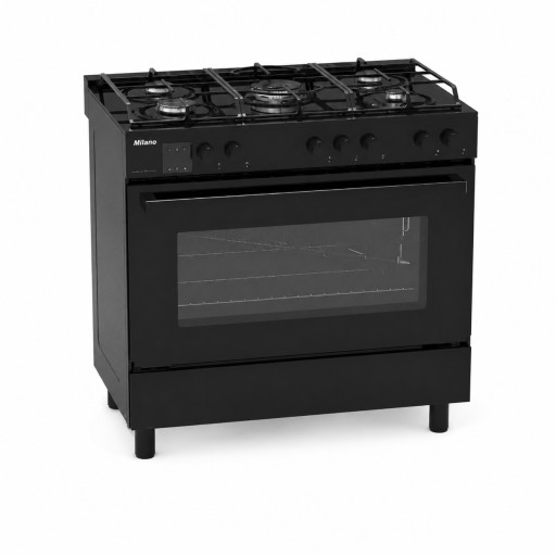 طباخ غاز ميلانو 90 × 60 سم – 5 شعلات – أسود Milano 90×60cm 5-Burner Freestanding Gas Cooker – Black