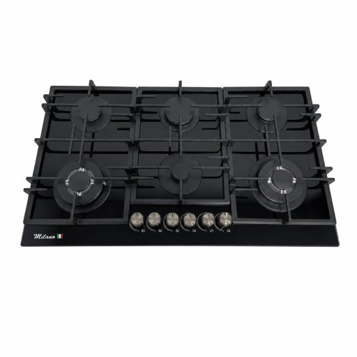 طباخ غاز بلت إن ميلانو 90 سم – 5 شعلات – زجاج أسود Milano 90cm Built-in Gas Hob – 5 Burners – Black Glass