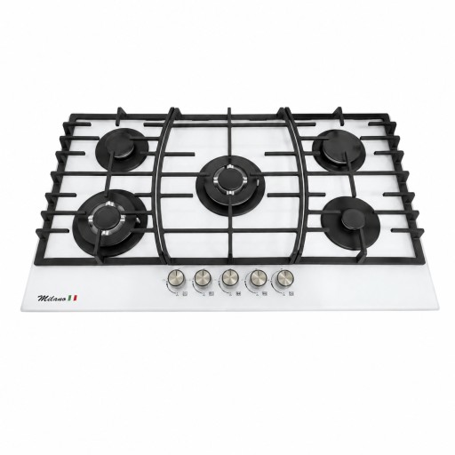 طباخ غاز بلت إن ميلانو 90 × 60 سم – 5 شعلات – زجاج أبيض Milano Built-in Gas Hob 90 × 60 cm – 5 Burners – White Glass