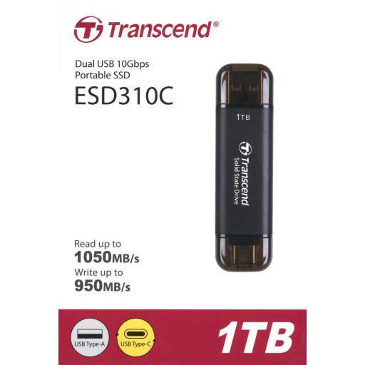 محرك أقراص صلبة خارجي (SSD) ترانسيند ESD310C سعة 1 تيرابايت، USB 10Gbps، منفذ مزدوج Type-C و Type-A Transcend 1TB ESD310C Portable SSD, USB 10Gbps, Type-C & Type-A