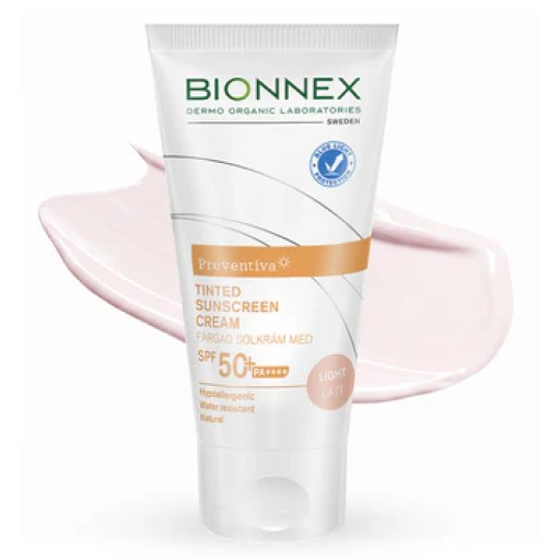 بايونكس برفنتيفا واقي شمس spf50+ مع كريم اساس فاتح 50 مل Bionnex Preventiva Sunscreen Cream SPF+50 Tinted  50ml