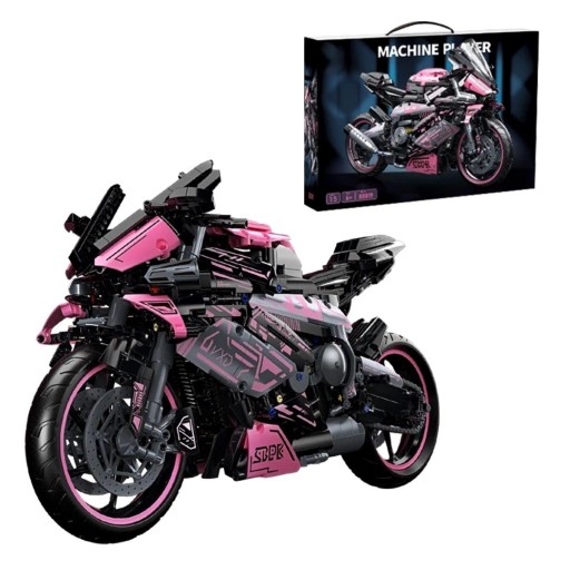 مجسم دراجة نارية رياضية من الليغو بتصميم ميكانيكي – اللون الوردي Mechanical Sport Motorcycle Building Blocks Pink