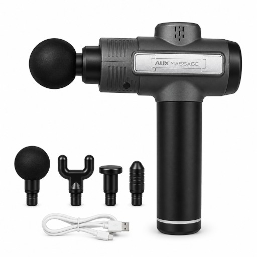جهاز مساج عضلي محمول AUX متعدد الرؤوس – قابل للشحن AUX Rechargeable Deep Tissue Massage Gun