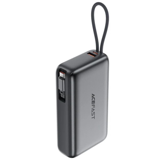 باور بانك آيس فاست M34 سعة 20 ألف بقوة 45 واط مع كابل قابل للسحب Acefast Power Bank 20K-45W Retractable Cable-Gray-M34