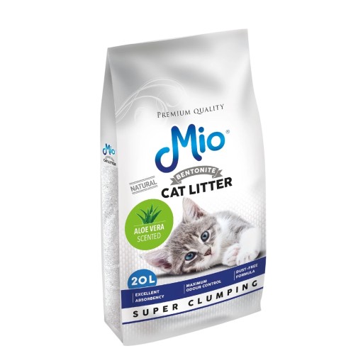 ميو رمل قطط بنتونايت متكتل برائحة الألوفيرا 20 لتر Mio Bentonite Cat Litter Aloe Vera Scented Super Clumping 20L