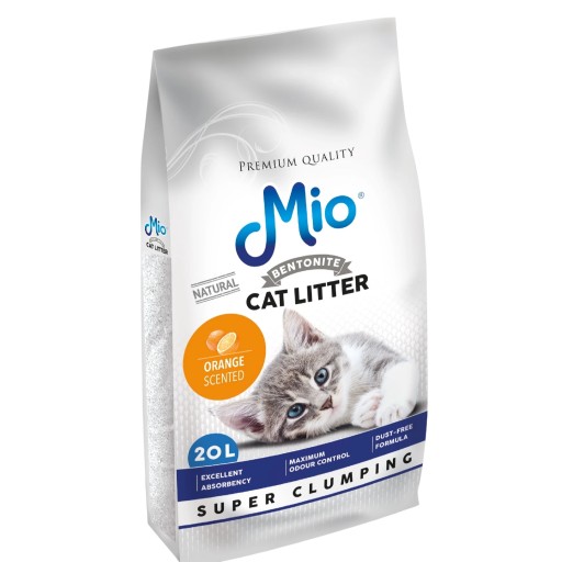 ميو رمل قطط بنتونايت متكتل برائحة البرتقال 20 لتر Mio Bentonite Cat Litter Orange Scented Super Clumping 20L