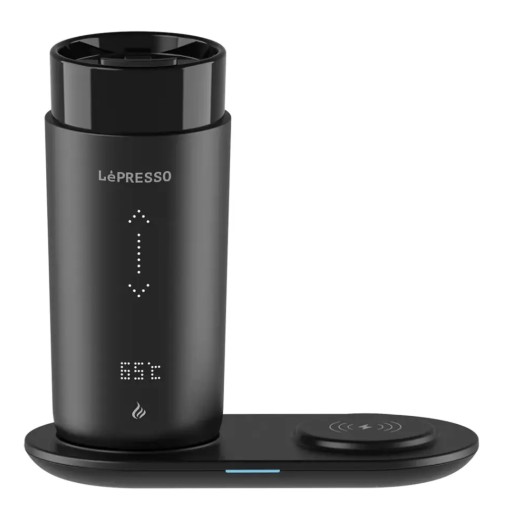 كوب ليبريسو الذكي للسفر لتسخين المشروبات بسعة 355 مل مع قاعدة شحن لاسلكية - اسود LePresso Travel Heated Mug 12oz with Wireless Charging Pad - Black