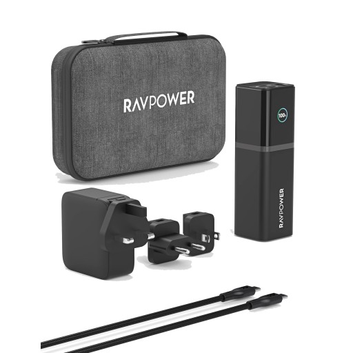 كومبو الشحن من راف بور بقدرة 140 واط RAVPower RP-PB1243 140W USB-C Power Bank & Charger Combo | Ultra-Fast Travel Charging Solution