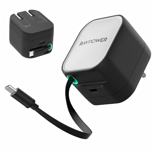 شاحن جداري بقدرة 45 واط مع كيبل مدمج تايب سي RAVPOWER RP-PC1101 45W PD WITH TYPE C CABLE CHARGER UK