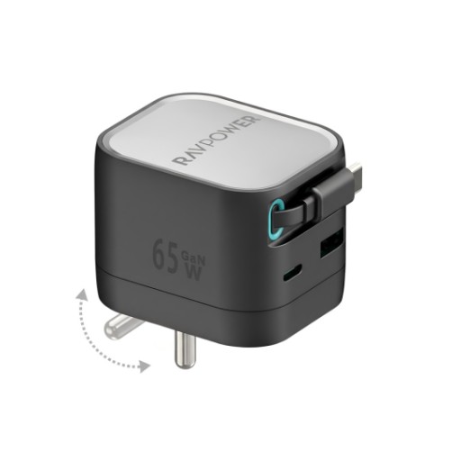 شاحن جداري من راف بور بقدر 65 واط مع كيبل تايب سي مدمج RAVPOWER RP-PC1102 PD 65W 3 PORT WITH TYPE C CHARGER UK