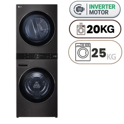غسالة ونشافة ال جي  مدمجة تحميل أمامي 25 kg غسيل 20 kg تنشيف انفرتر – ستيل أسود LG WT2520BRK Built-In Front Load Washing Machine and Dryer - 25 kg - 20 kg - Inverter - Black Steel