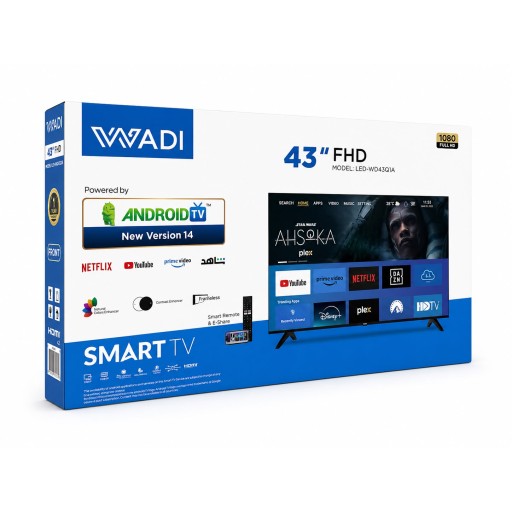 شاشة 43 سمارت وادي دقة 1080 أندرويد 14 آخر اصدار Wadi 43" Full Smart TV