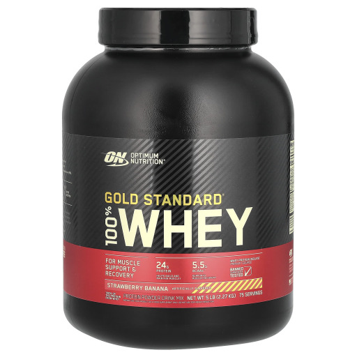 غولد ستاندرد 100% بروتين مصل الحليب بنكهة الفراولة والموز - 2.27 كغم Gold Standard 100% Whey Protein Powder - Strawberry Banana 5 lb