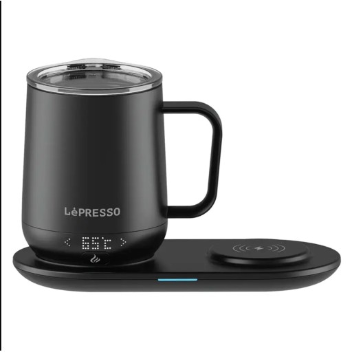 كوب ليبريسو الذكي لتسخين المشروبات بسعة 355 مل مع قاعدة شحن لاسلكية - اسود LePresso Heated Mug 12oz with Wireless Charging Pad - Black