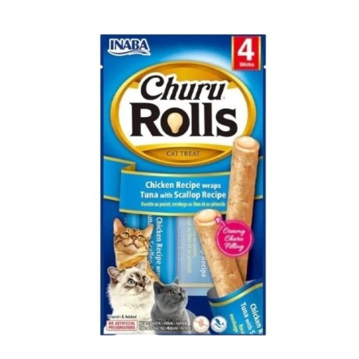 تشورو رولز للقطط بالدجاج والتونة والإسكالوب Churu Rolls Chicken, Tuna & Scallop Cat Treats