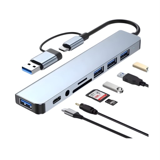 هاب يو اس بي USB Extender for Type-c & Type-a Port, 8 in 1 USB spliter