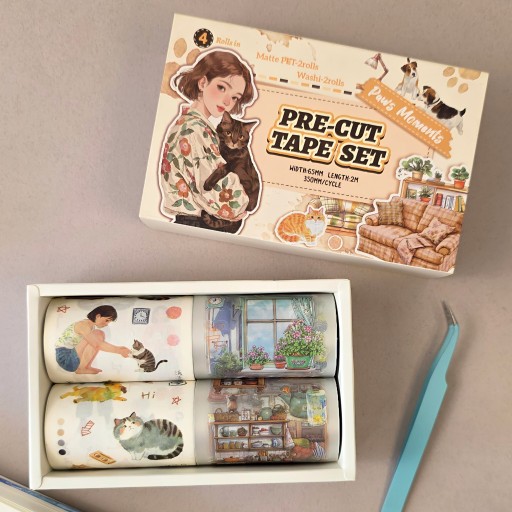 طقم بوكس ملصقات وأشرطة واشي Washi Tape Sticker Box Set