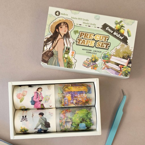 طقم بوكس ملصقات وأشرطة واشي Washi Tape Sticker Box Set