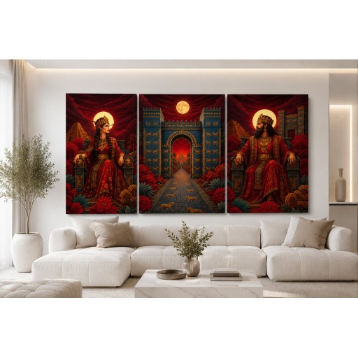 لوحة ثلاثية الملك والملكة البابلية  (3لوحات) canvas