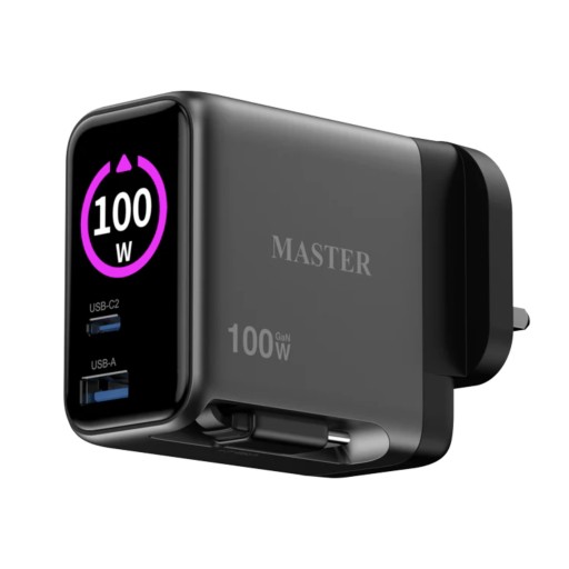 Master Master Charger tft- Gan Dual usb-c + usb-a With built-in type-c Cable 100W