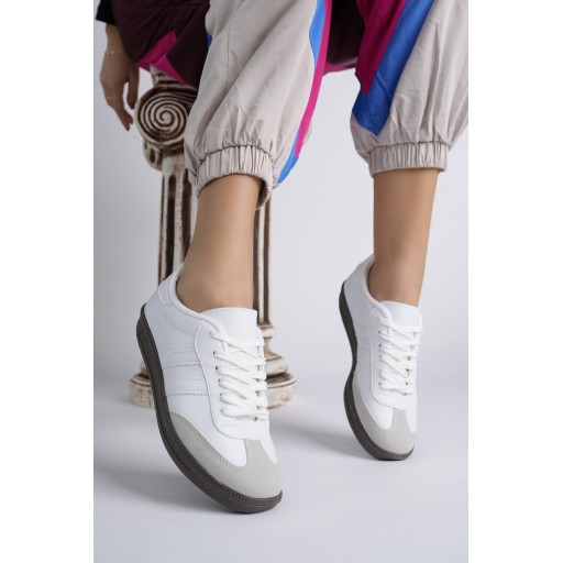 حذاء رياضي Muggo GORDON للجنسين أبيض برباط للمشي والجري - مريح وعصري Muggo GORDON Unisex Orthopedic Lace-Up Walking Running Sneaker - White
