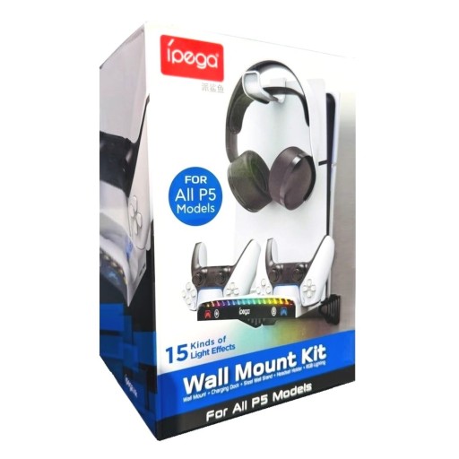 حامل جداري iPega متعدد الوظائف مع شاحن يدين وإضاءة RGB لجهاز بلايستيشن 5 iPega Wall Mount Kit with Dual Controller Charger & RGB for PS5