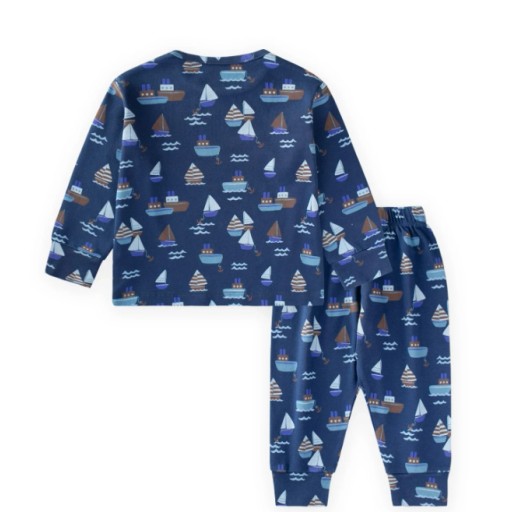 طقم بيجامة أطفال قطن بنمط موسمي - كحلي (2-3 سنوات) Kids' Patterned Seasonal Cotton Pajama Set - Navy (2-3 Years)
