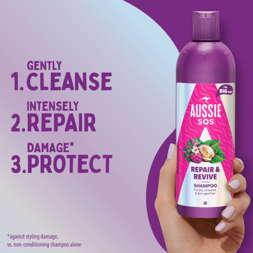 شامبو إصلاح وإحياء Aussie SOS للشعر الجاف والتالف Aussie SOS Repair & Revive Shampoo For Dry & Damaged Hair 300ml
