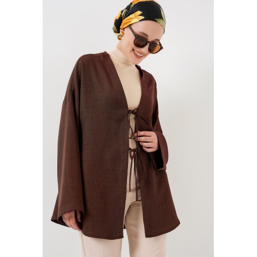 كيمونو محتشم كتان 5968 - بني Linen Modest Kimono 5968 - Brown