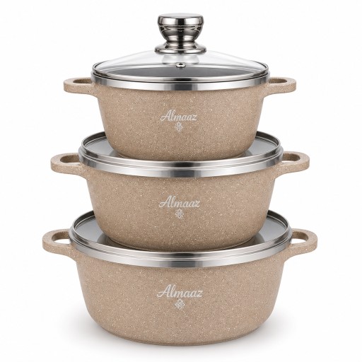 سيت قدر ألماز بيجي كرانيت 3 قطع ALMAAZ Granite Cookware Set  Beige 3 Pieces