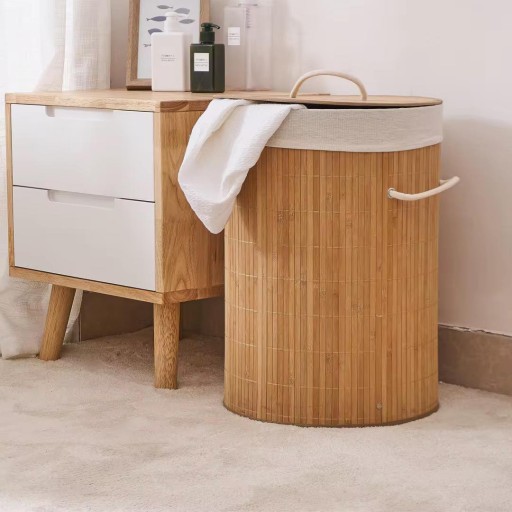 سلة غسيل ملابس دائري خشب اصلي Round laundry basket made of genuine wood