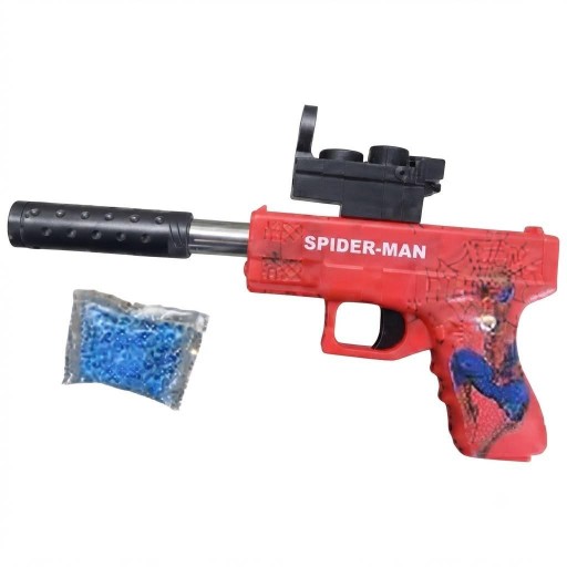 مسدس كرات الجل المائية التفاعلي بتصميم سبايدرمان مع كاتم صوت ومنظار علوي Spider-Man Gel Blaster Gun with Silencer & Scope + Water Gel Beads