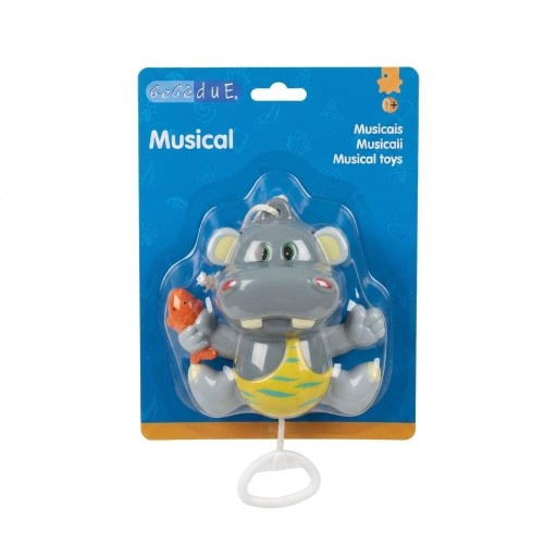 لعبة فرس النهر الموسيقية التفاعلية المعلقة للرضع بالحبْل والسحب (Bebédue) Bebédue Musical Hippo Pull Toy for Babies - Crib & Stroller Hanging Toy
