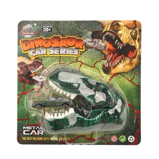 مجموعة سيارات معدنية تفاعلية مع مجسم رأس ديناصور مفترس Dinosaur Car Series Metal Die-Cast Cars Play Set with Dinosaur Head Launcher