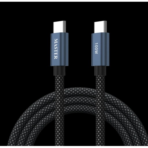 كيبل ماستر مظفر تايب سي الى تايب سي بقدرة شحن 100 واط - ازرق داكن | Master Braided 100W USB-C to USB-C Cable - Dark Blue