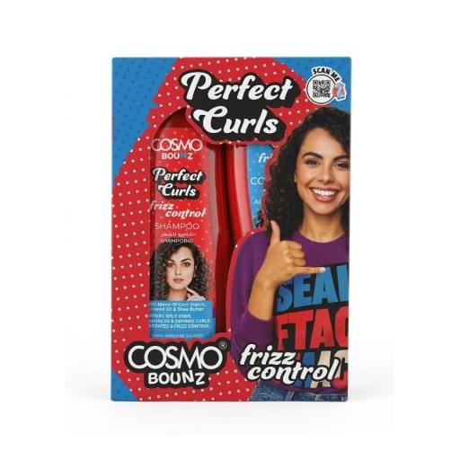 مجموعة كوزمو باونز للتحكم في تجعد الشعر المثالي، شامبو وبلسم، 2 × 400 مل Cosmo Bounz Perfect Curls Frizz Control Set Shampoo & Conditioner 2 x 400ml