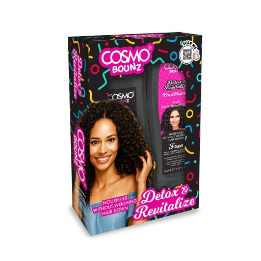 مجموعة كوزمو باونز للتخلص من السموم وتجديد النشاط، شامبو وبلسم، 2 × 400 مل Cosmo Bounz Detox & Revitalize Set Shampoo & Conditioner 2 x 400ml