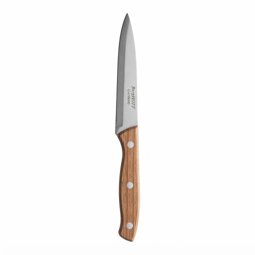 سكين صغير مطبخ احترافي حاد بمقبض خشبي فاخر أصلي متين Small, sharp, professional kitchen knife with a durable, genuine, premium wooden handle.