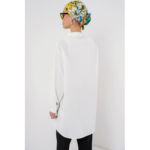 تونيك قميص نسائي طويل 5945 - أبيض Women's Long Shirt Tunic 5945 - White