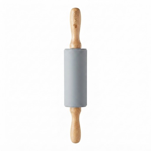 شوبك صغير سيليكون 22 سم بمقابض خشبية طبيعية فاخرة Small 22 cm silicone rolling pin with premium natural wooden handles.