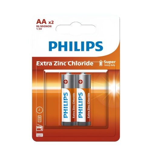 طقم بطاريات قلم "فيليبس إكسترا زنك كلورايد" مقاس AA بجهد 1.5V للتشغيل اليومي (قطعتان) Philips Extra Zinc-Chloride AA 1.5V Cylindrical Batteries (2-Pack Set)