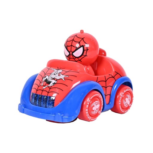 سيارة سبايدرمان تفاعلية بإضاءة وموسيقى وحركة ذكية للأطفال Interactive Spider-Man car for kids featuring lights, music, and smart movement.