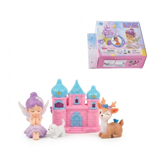 لعبة الملاك المضيء مع قلعة وشخصيات خيالية للأطفال Light-up angel toy with a castle and fantasy figures for children.
