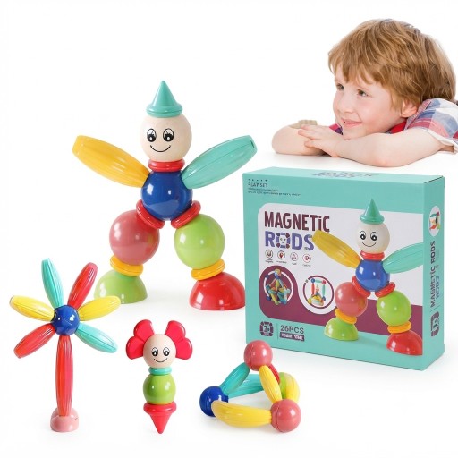 لعبة قضبان مغناطيسية تعليمية لتنمية الإبداع والذكاء للأطفال Educational magnetic rod toy for developing children's creativity and intelligence.