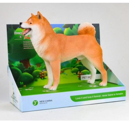 مجسم كلب شيبا إينو الياباني الواقعي مع قاعدة عرض طبيعية Realistic Shiba Inu Dog Figurine & Educational Display Toy