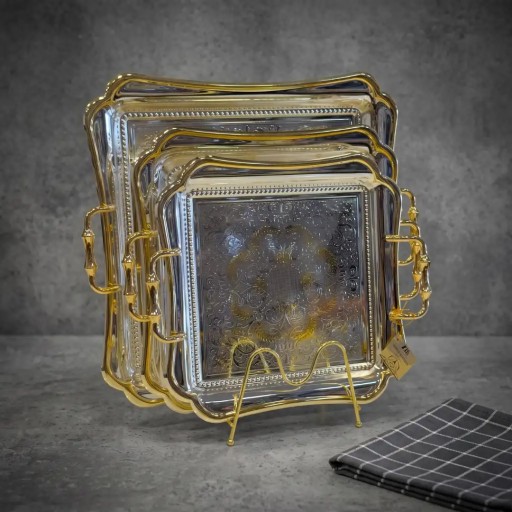 سيت صينية زيو 3 قطع ZIO Luxury Gold Serving Tray Set 3 Pieces