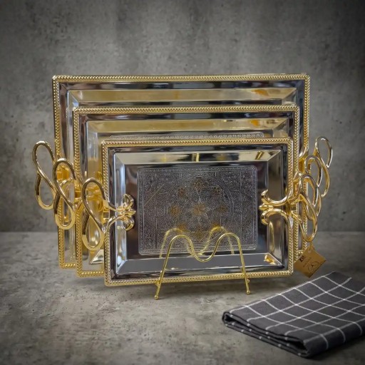سيت صينية زيو 3 قطع ZIO Luxury Gold Serving Tray Set 3 Pieces